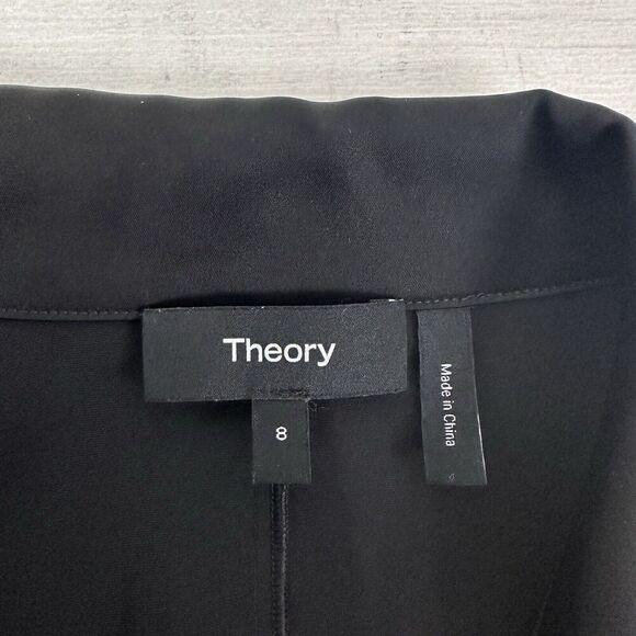 Theory Womens Black Satin Sheath Dress Size 8 Twist-Front Long-Sleeve V Neck - Picture 10 of 16